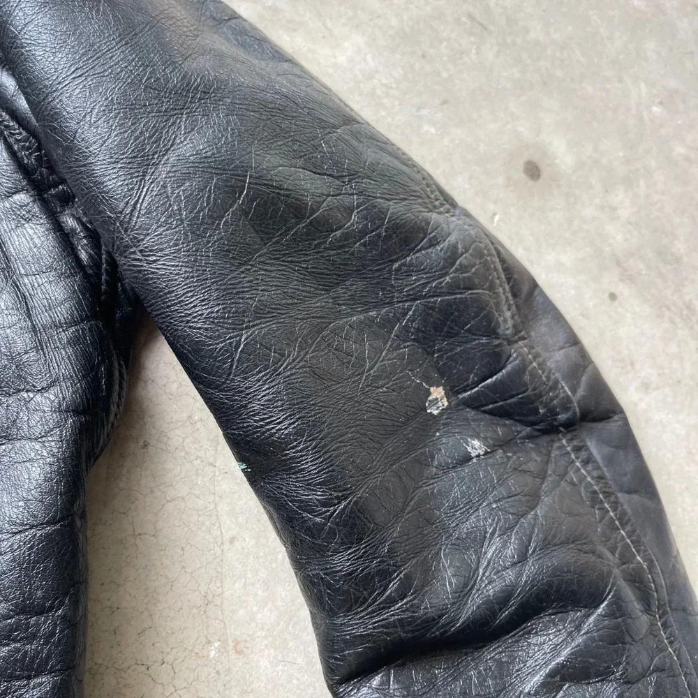 Vintage 60s Black Leather Motorcycle Jacket Biker Moto Asymmetrical Zip Mens 40